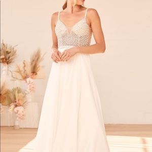 Lulus True Love White Beaded Rhinestone Maxi Dress
